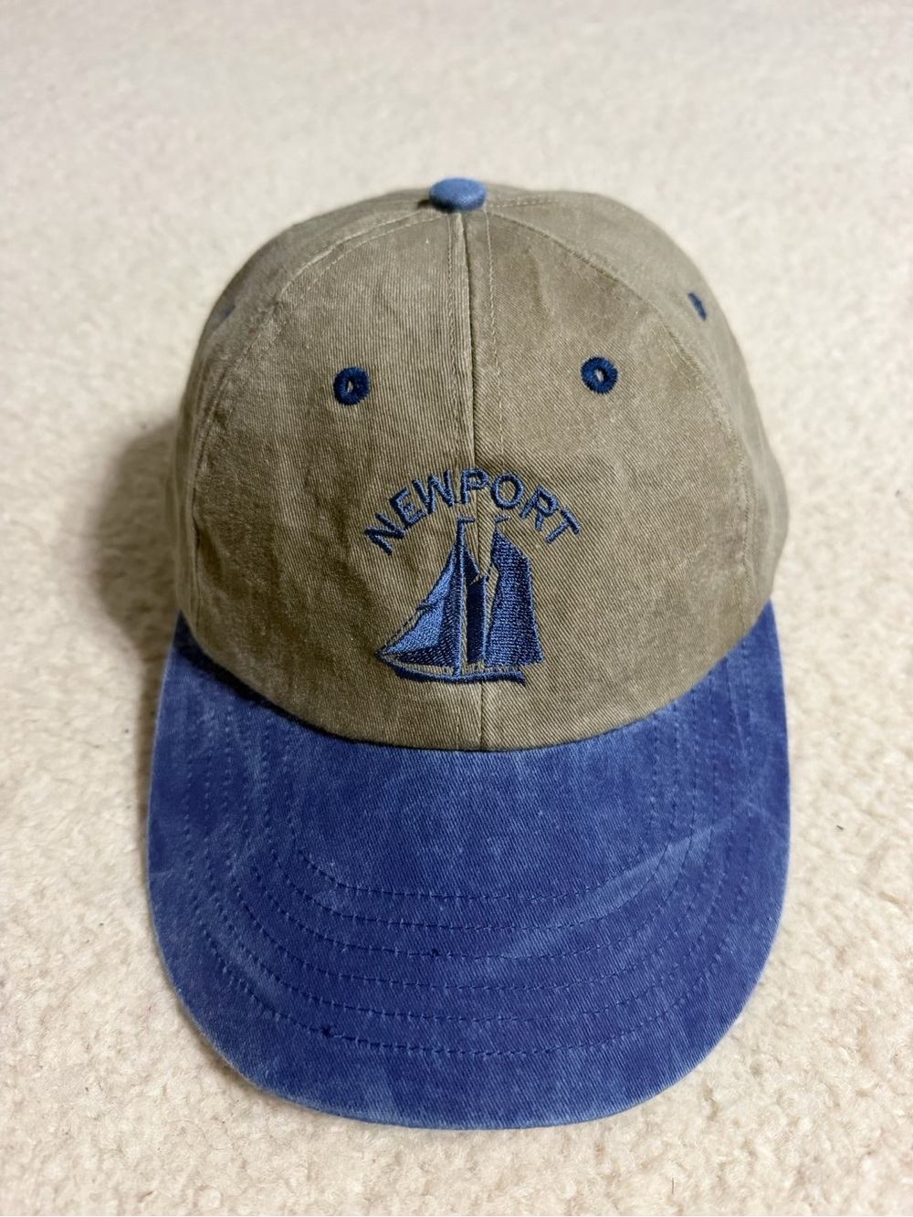 Newport Two-Tone Sailboat Baseball Cap - Blue/Olive Hat